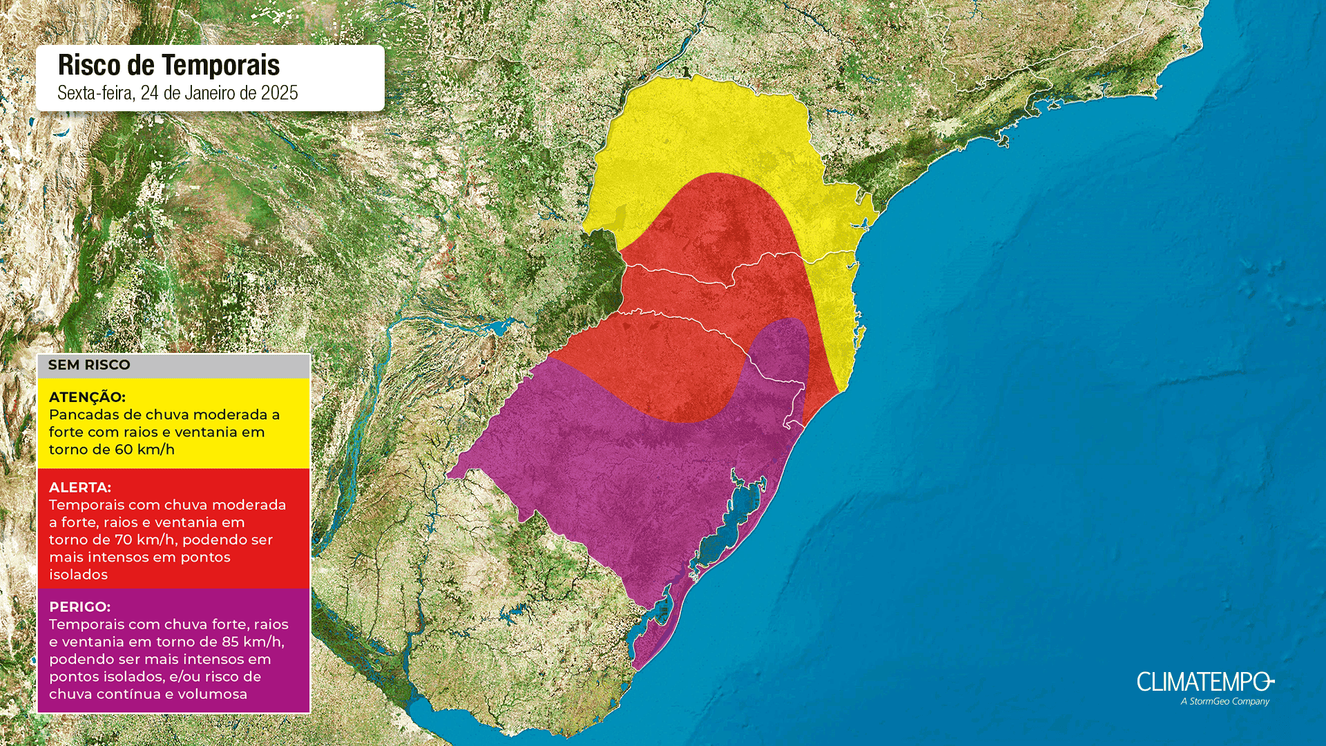 Imagem da notícia Chuva persiste no Sul do Brasil com alerta para tempestades no Rio Grande do Sul