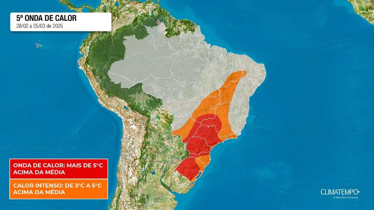 Figura 1- Quinta onda de calor que começa nesta sexta-feira 28 de fevereiro. Fonte: Climatempo.