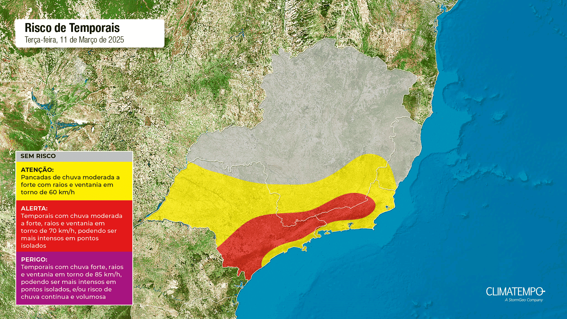 Figura 1- Mapa de risco para essa terça-feira 11 de março de 2025.