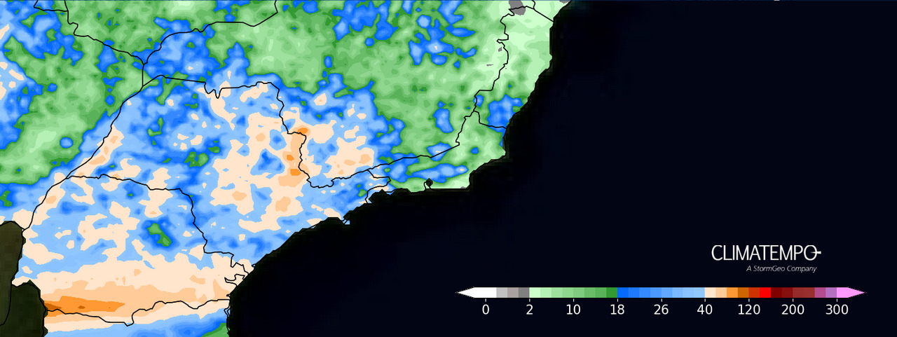 Figura 1- Acumulado de chuva previsto entre 24 de abril de 2025 e 28 de abril de 2025. Fonte: Climatempo.