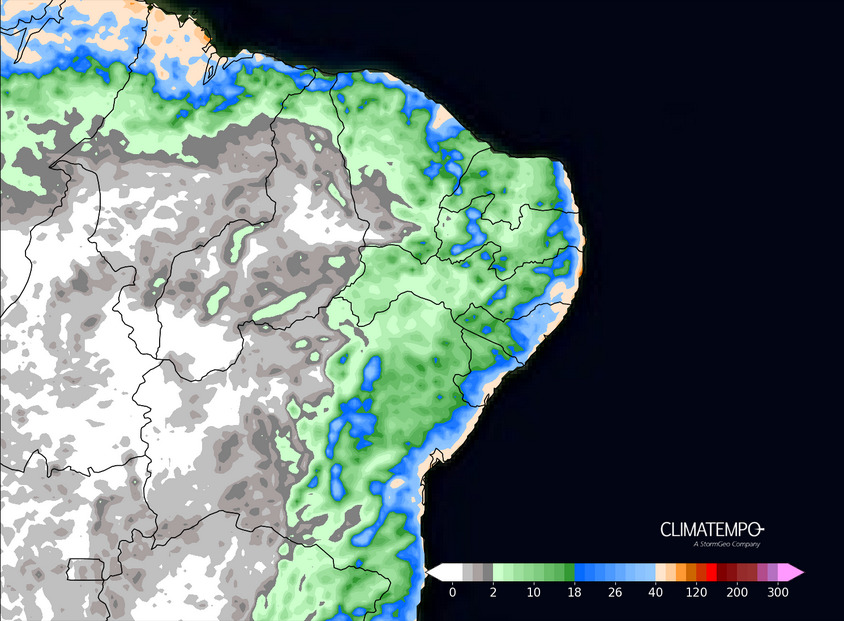 Figura 2 - Acumulado de chuva previsto entre 15 de maio e 18 de maio de 2025. Fonte: Climatempo
