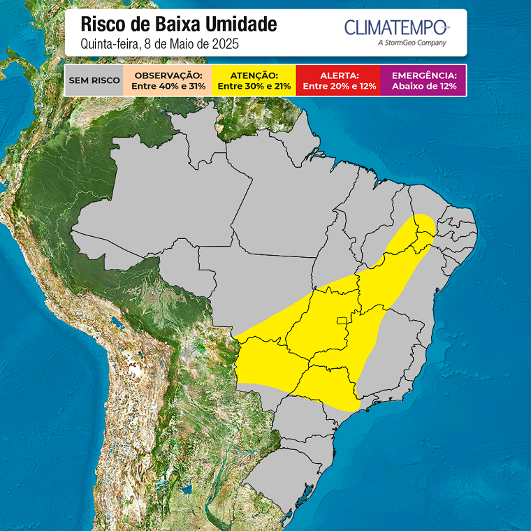 Mapa de risco de umidade baixa para 8-5-2025