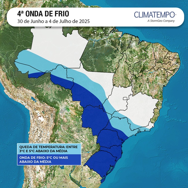 Forte onda de frio atua sobre parte do centro-sul do Brasil no início de julho de 2025