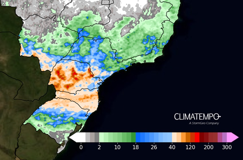 Estimativa do total de chuva que poderá ser acumulado em SP entre 3 e 8 de junho de 2025 (Fonte: Climatempo/ECMWF)