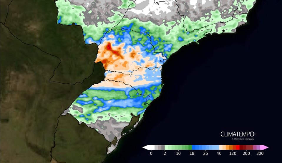 Figura 1- Acumulado de chuva previsto entre 04 de junho de 2025 e 08 de junho de 2025. Fonte: Climatempo.