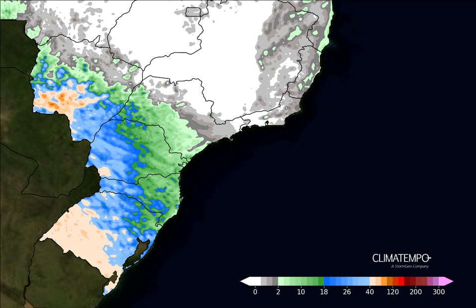 Figura 1-Acumulado de chuva previsto entre 13 de junho de 2025 e 16 de junho de 2025. Fonte: Climatempo.