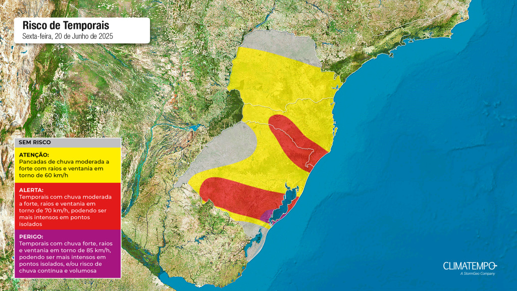Figura 1- Mapa de risco para essa sexta-feira 20 de junho de 2025. Fonte: Climatempo.