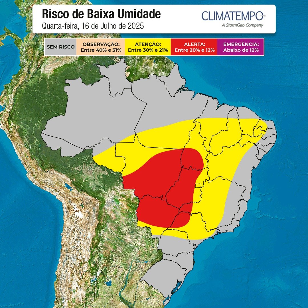 Mapa de umidade baixa no Brasil