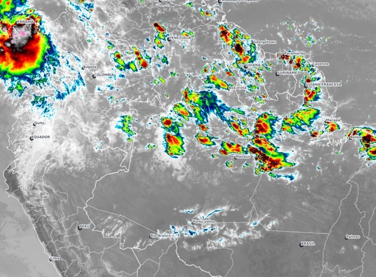 Imagem da notícia Chuva persiste na Região Norte do Brasil e também avança sobre a Colômbia