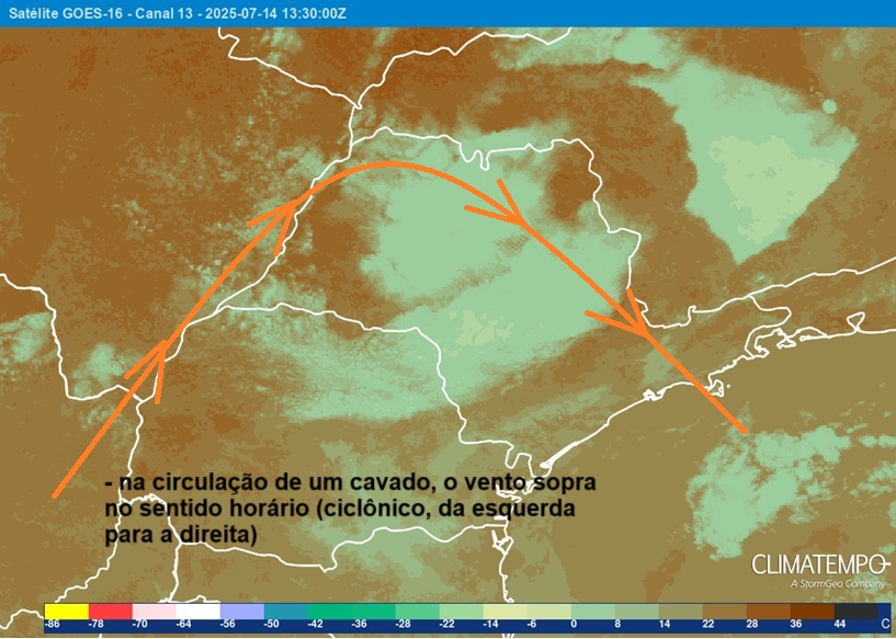 A passagem de uma cavado meteorológico provoca aumento da nebulosidade sobre SP