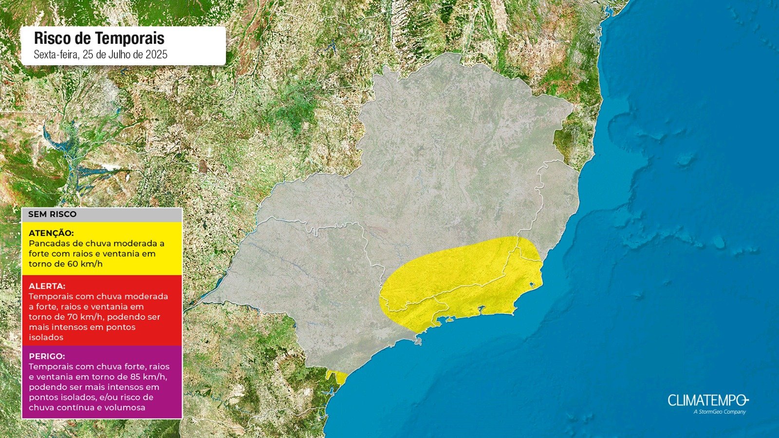 Figura 1- Mapa de risco para sexta-feira 25 de julho de 2025. Fonte: Climatempo.
