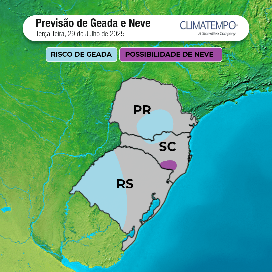 Imagem Terça será gelada: geada e neve previstas no Sul do Brasil