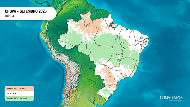 Anomalia de precipitação no Brasil em setembro de 2025