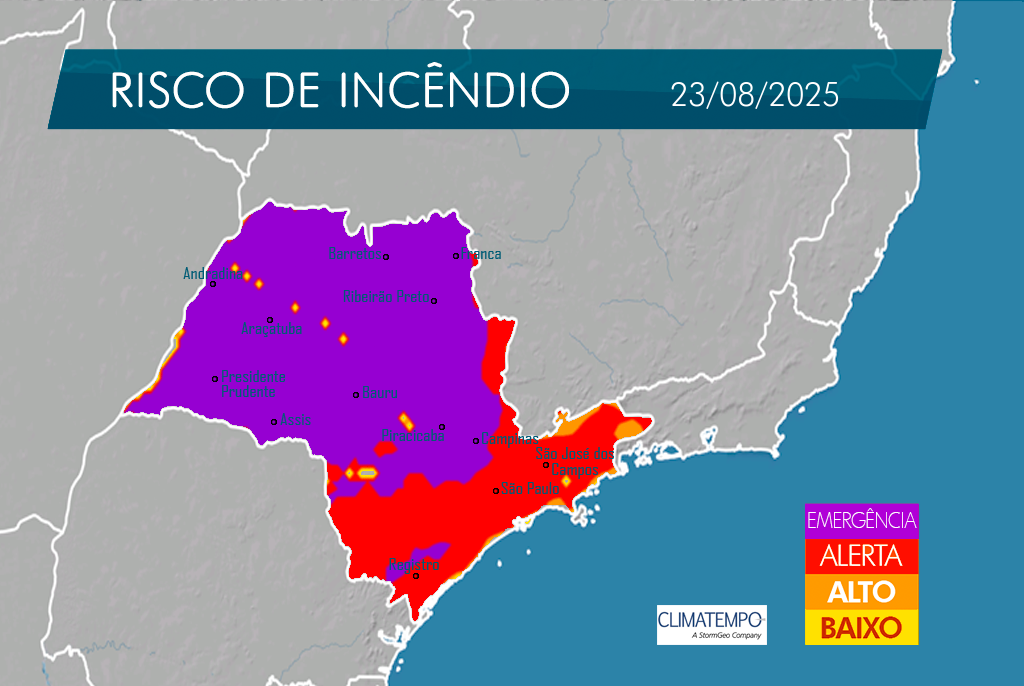 Risco de incêndio em SP no dia 23/8/25