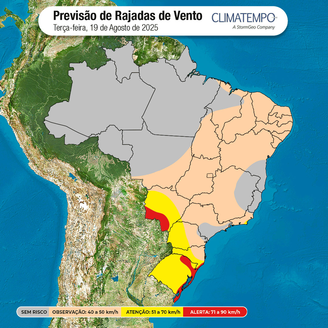Ventania, alerta, rajadas fortes, destelhamento