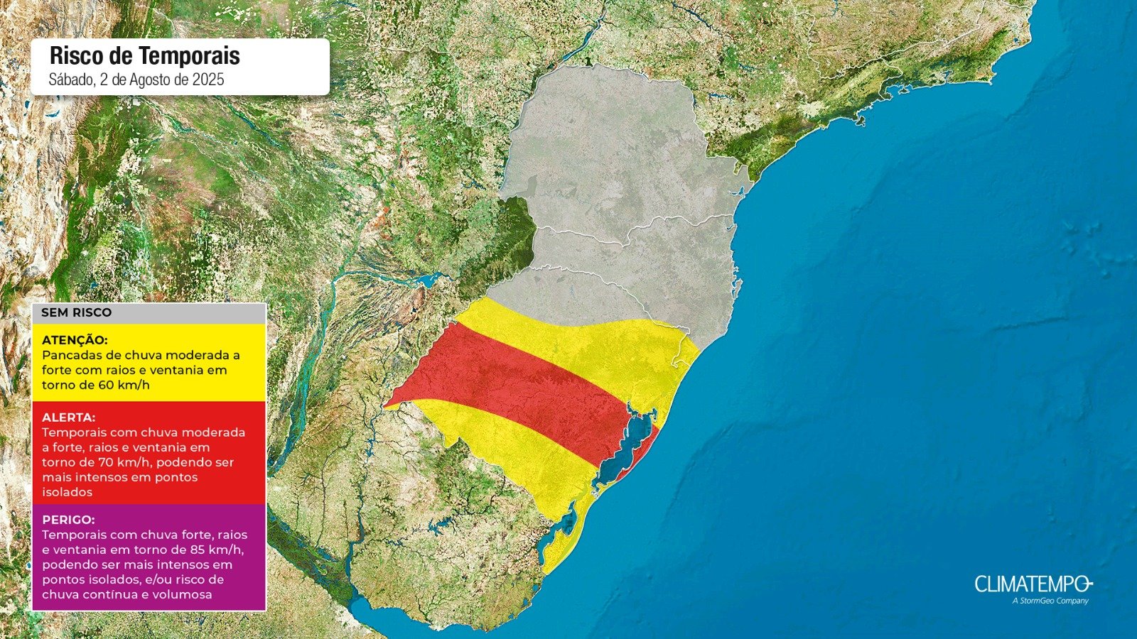 Imagem Frente fria traz chuva e temporais para o Sul neste sábado