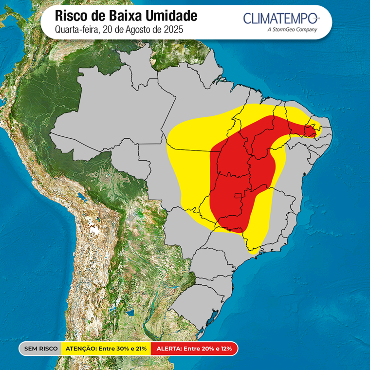 Imagem da notícia Ar muito seco no Brasil: umidade no ar fica abaixo dos 20% em vários estados