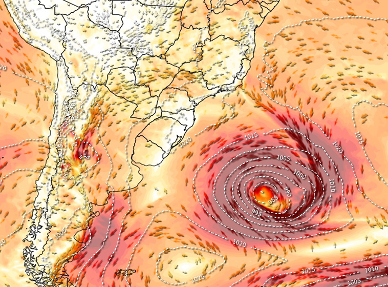 Imagem da notícia Ciclone extratropical e frente fria se formam entre o Sul do Brasil e o Paraguai