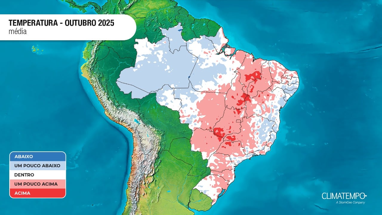 Estimativa da anomalia da temperatura no Brasil em outubro de 2025