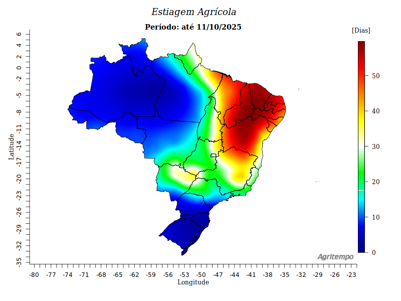 Estiagem agrícola no Brasil até o dia 11/10/2025 