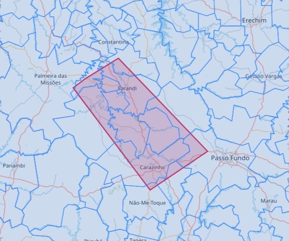 Alerta Laranja emitido pela Defesa Civil Estadual às 15h16. Fonte: CMDEC.