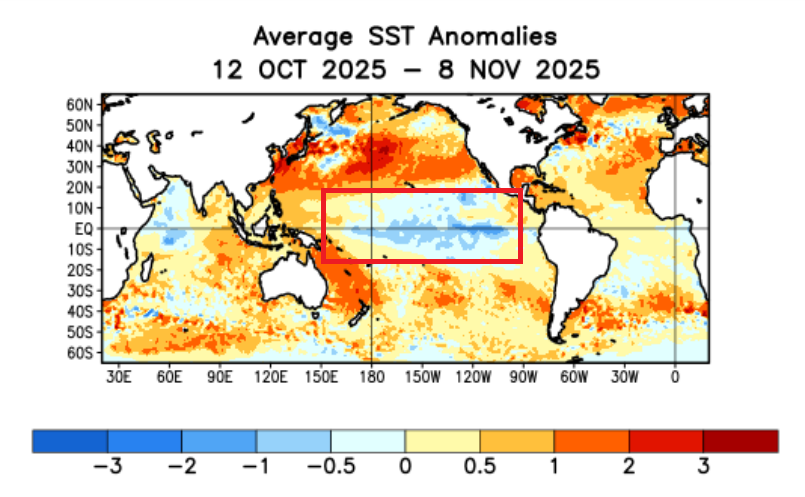 Presença do La Niña. Fonte: NOAA.