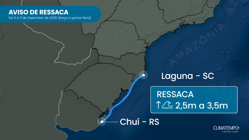Ondas de até 3.5 metros entre Chuí/RS e Laguna/SC