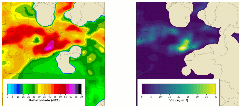 Imagens do radar da da Defesa Civil RS, operado pela Climatempo