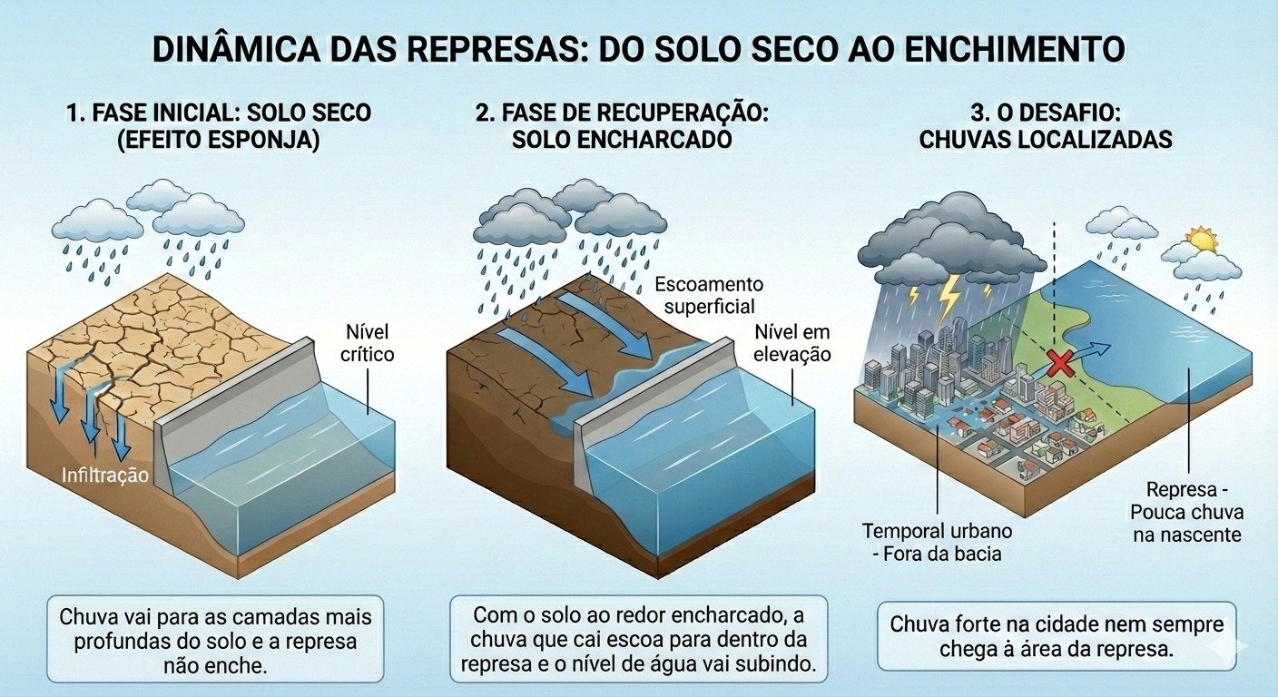 O estado do solo dentro e ao redor de uma represa tem papel importante no processo de elevação do nível de água armazenada.