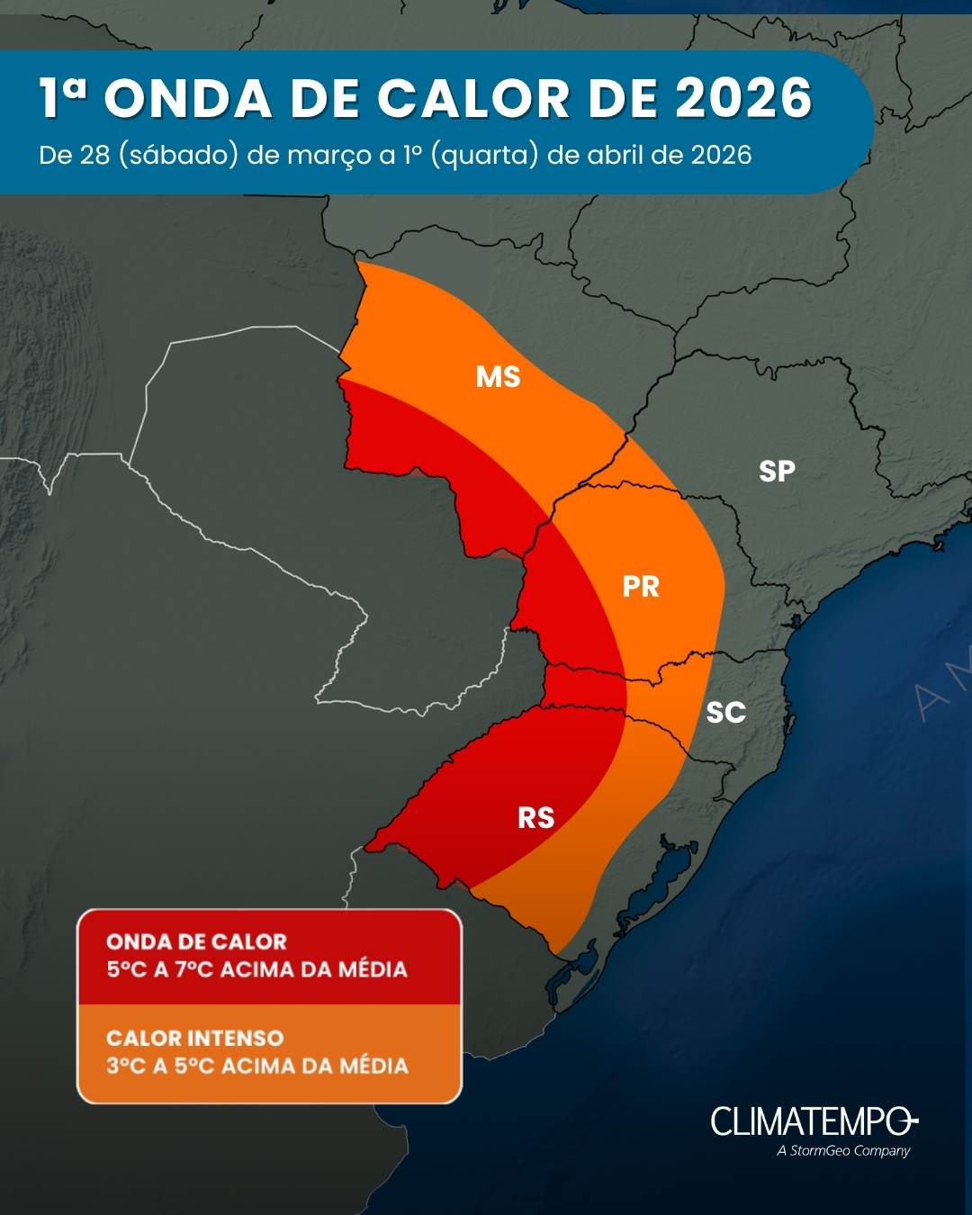 Primeria onda de calor de 2026 atinge áreas do Sul e do Mato Grosso do Sul