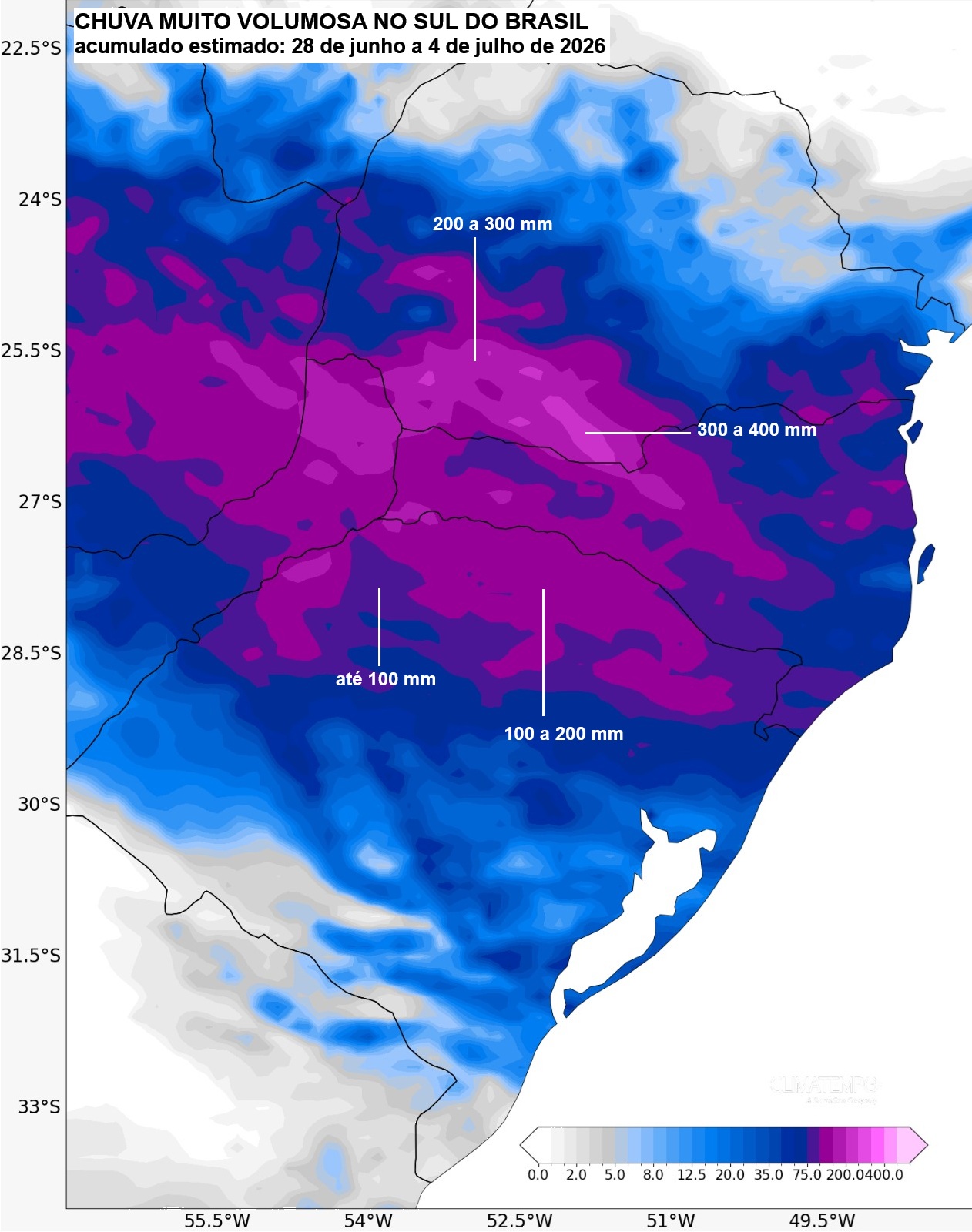Sul do Brasil em alerta para chuva excessiva nos próximos dias