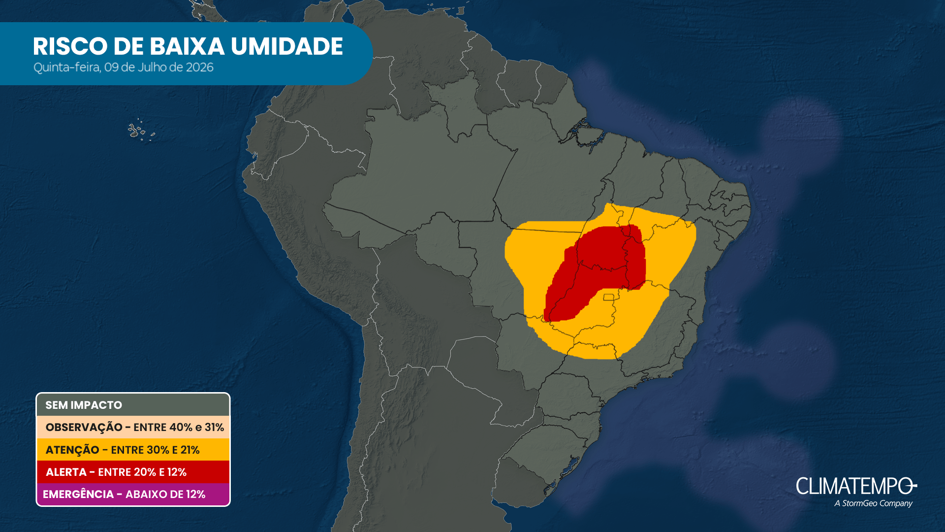 Risco de queimadas continua elevado sobre o Brasil Central
