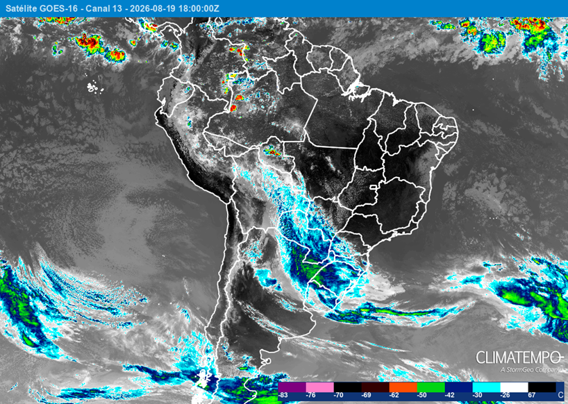 Ciclone extratropical e frente fria se formam entre o Sul do BR, Uruguai e Argentina